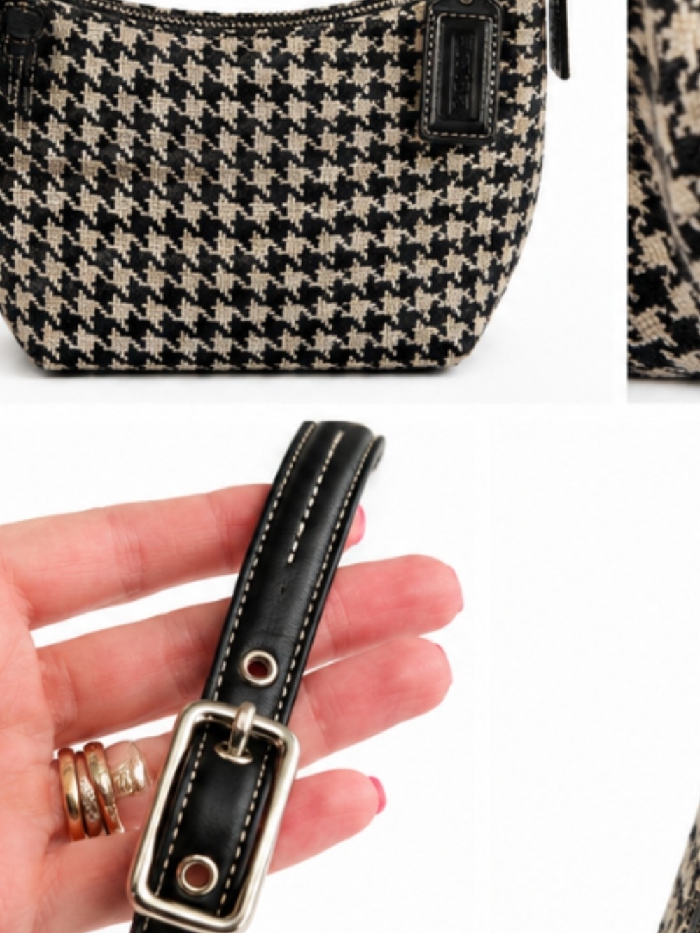 COACH Vintage Black & Cream Houndstooth Mini Hobo Bag - Picture 7 of 12